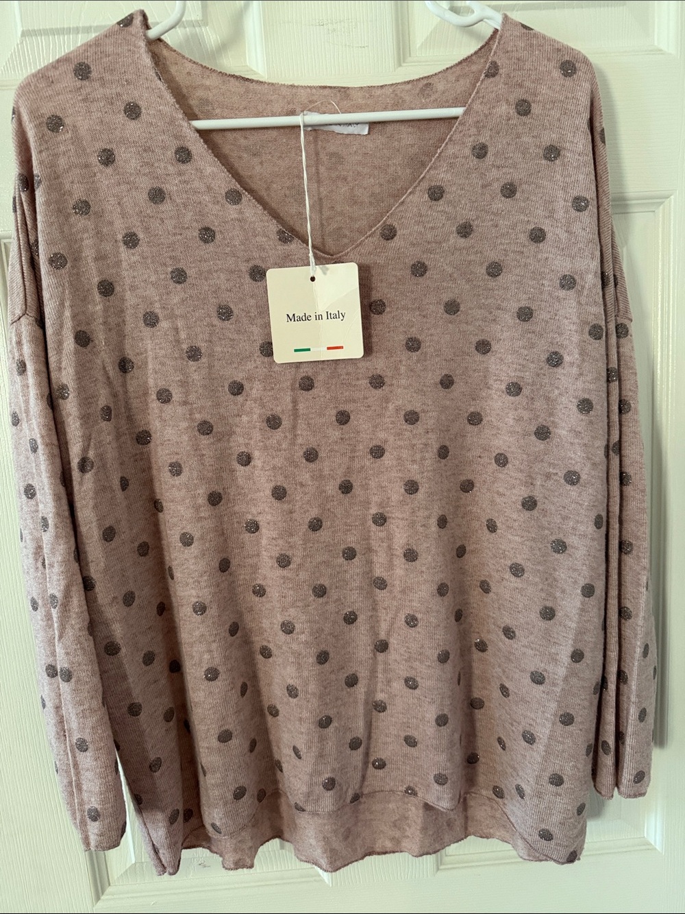Dusty Rose Polka Dot V-Neck Long Sleeve Top
